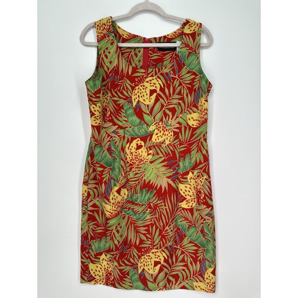 Vintage Sag Harbor Dress Size 10 Red Tropical Floral Hawaiian Sleeveless 0315